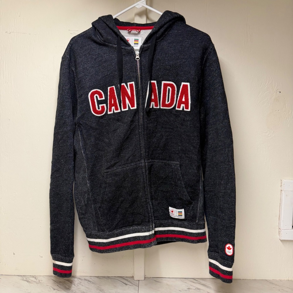 Hudsons Bay Team Canada Olympic Full Zip Hoodie Mens Small Charcoal Grey